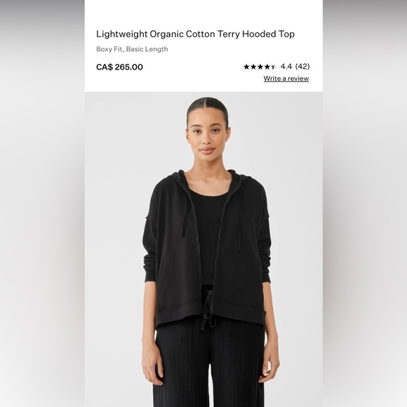 Eileen Fisher 1X Lightweight Organic Cotton Terry Hooded Top black - Picture 2 of 11